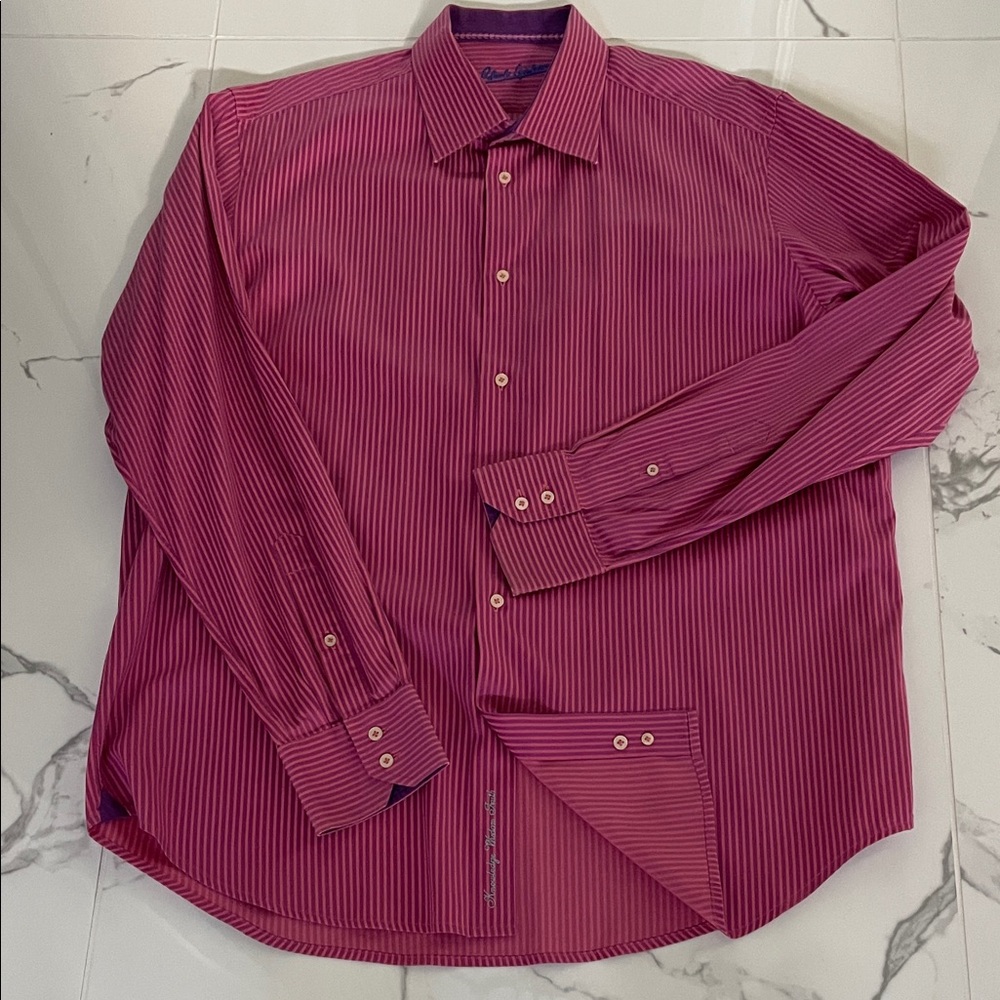 Robert Graham Men's Rasberry/Purple Striped Dress Shirt sz 43/17